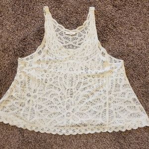 Cream Lace Tank Top Cami w/ Scalloped Edges